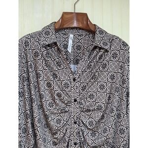 My Collection Woman Shirt Womens 3X Beige Black Geometric Button Front Tunic